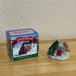 Dickensville Porcelain Christmas Village - Cat with Trash Can